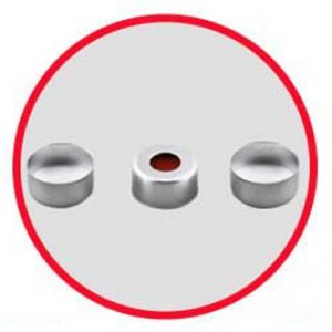 HV1101CS 100 unidades. 11mm Aluminium Crimp Open Cap, White PTFE/ Red Silicone
